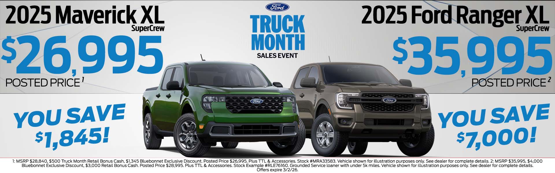 Maverick $26,995 and Ranger $35,995