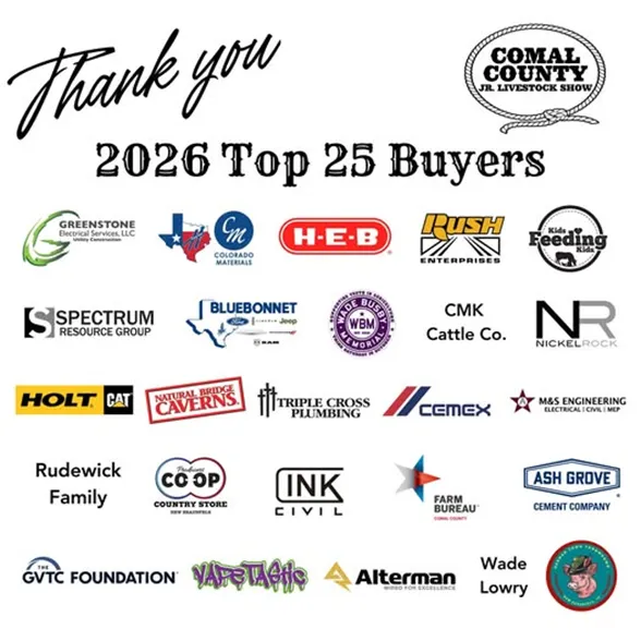 Logos of Top 25 Buyers at the Comal County Jr Livestock Show